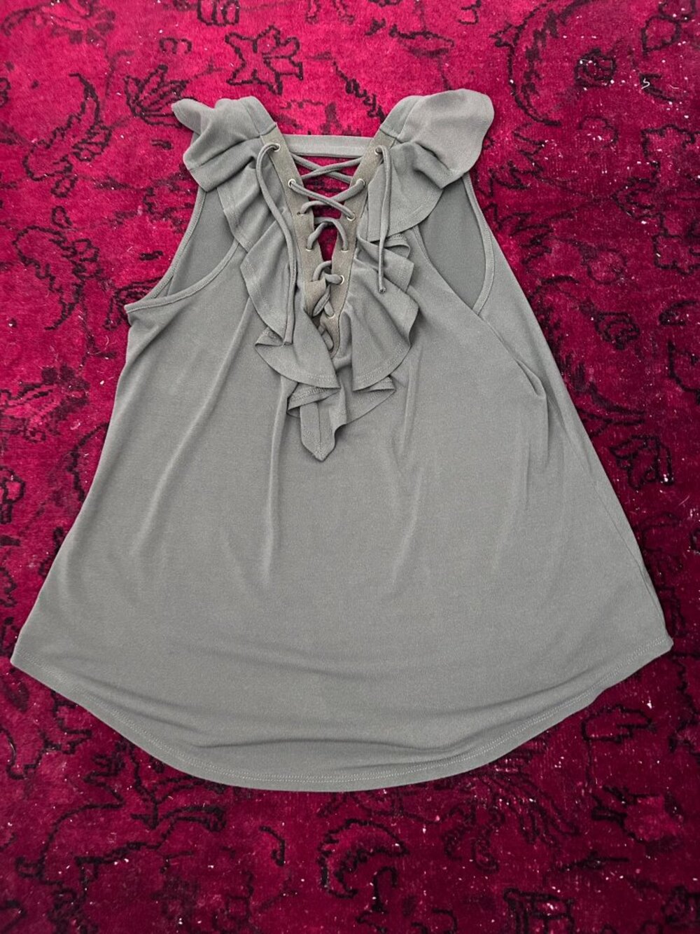 BCX Green Lace Front Ruffle Tank Top Medium